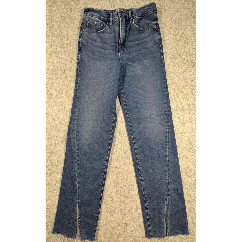 Good American Good Boy Jeans Womens 8/29 Blue Medium Wash Raw Hem GBTSRH0141